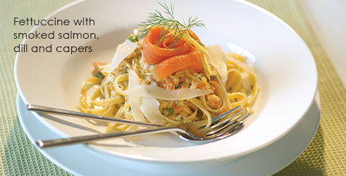 Fettuccine with smoked salmon, dill and capers
